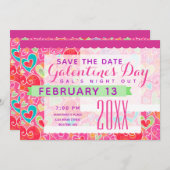 Galentine's Day Cute Hearts Party Save The Date (Voorkant / Achterkant)