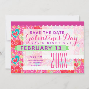 Galentine's Day Cute Hearts Party Save The Date