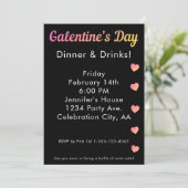Galentines Day diner drankjes roze zwarte feest Kaart (Staand voorkant)