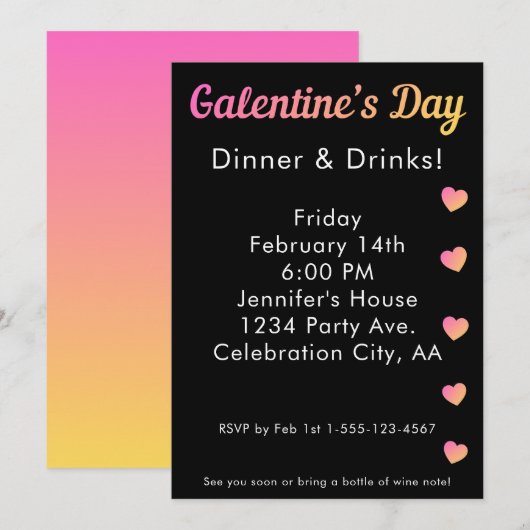 Galentines Day diner drankjes roze zwarte feest Kaart (Voorkant / Achterkant)
