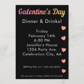 Galentines Day Dinner Drinks Pink Black Party Kaart (Voorkant)