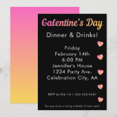 Galentines Day Dinner Drinks Pink Black Party Kaart (Voorkant / Achterkant)
