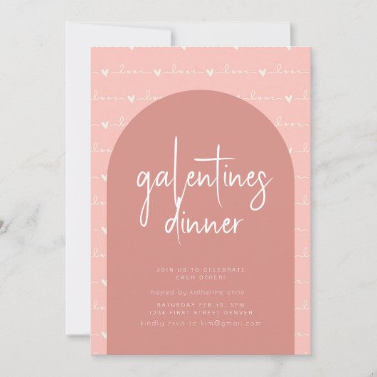 Galentines Day Dinner Invite met roze liefde Kaart (Voorkant)