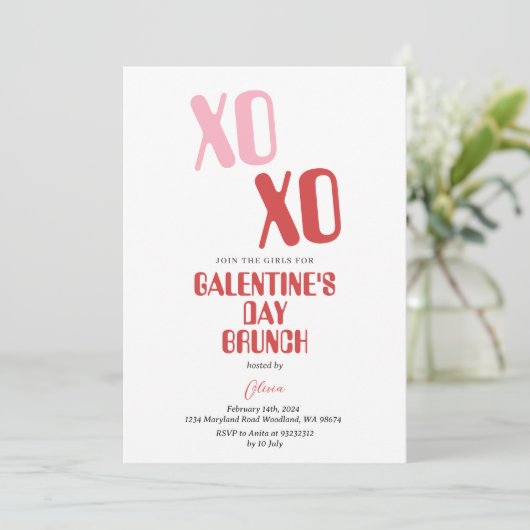 Galentine's Day Feest Brunch Vriendschap Valentijn Kaart (Staand voorkant)