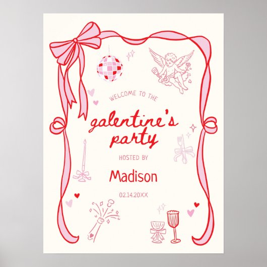 Galentine's Day-feest Downloadbare Welkom Poster (Voorkant)