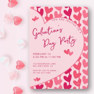 Galentine's Day-feest Rood Roze Harten Modern  Kaart