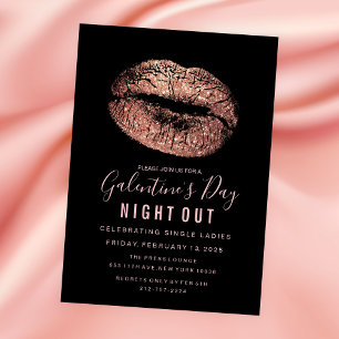 Galentine's Day Feest Roze Gouden Lippen Uitnodigi Kaart