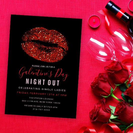 Galentine's Day-feest uitnodiging met rode glitter