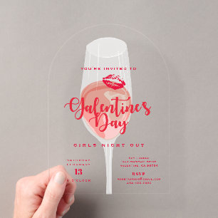 Galentine's Day Feest Watercolor Roze Rosé Acryl Uitnodigingen