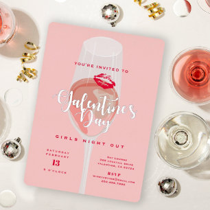 Galentine's Day Feest Waterverf Roze Rosé Folie Uitnodiging