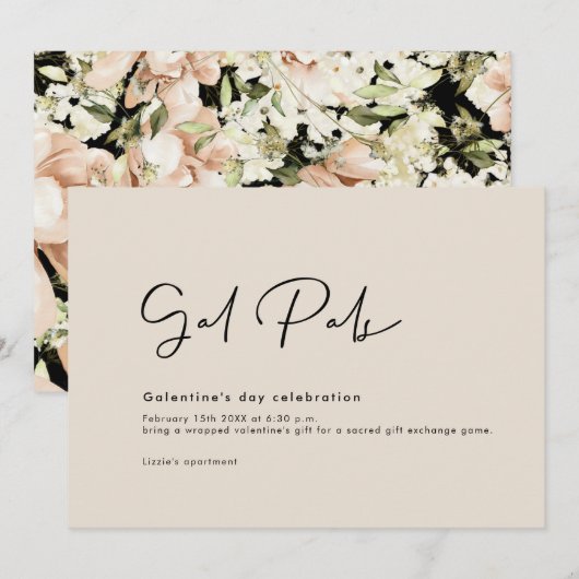 Galentine's Day Floral Invitation Card Kaart (Voorkant / Achterkant)