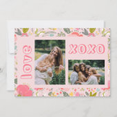 Galentine's Day florale roze 2 foto collage xoxo Feestdagenkaart (Voorkant)