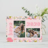 Galentine's Day florale roze 2 foto collage xoxo Feestdagenkaart (Staand voorkant)