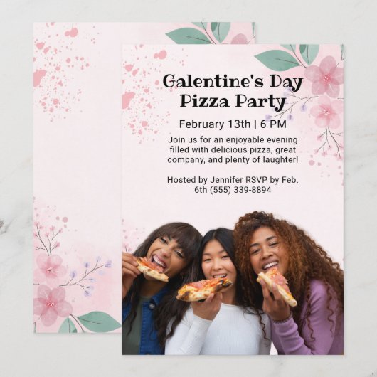 Galentine's Day Foto Pizza Feest Kaart (Voorkant / Achterkant)