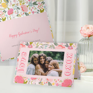 Galentine's Day foto roze xoxo bloem Feestdagen Kaart