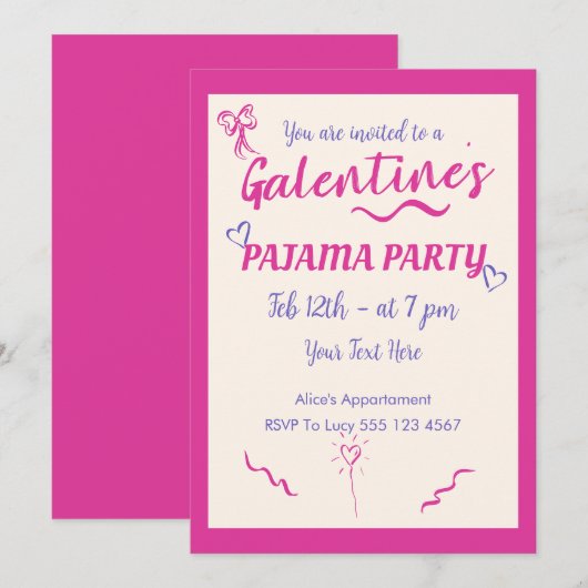 Galentine's Day Girls Pajama Party Invitation Feestdagenkaart (Voorkant / Achterkant)
