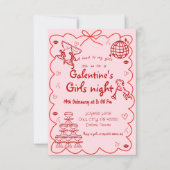 Galentine's Day Hand Drawn Pink Girls Valentijn Kaart (Voorkant)