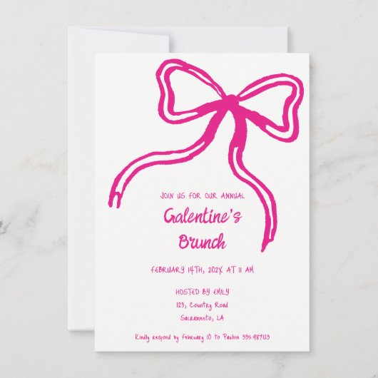 Galentine's Day hand getekend boog roze Uitnodigin Kaart (Voorkant)