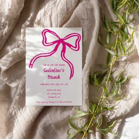 Galentine's Day hand getekend boog roze Uitnodigin Kaart