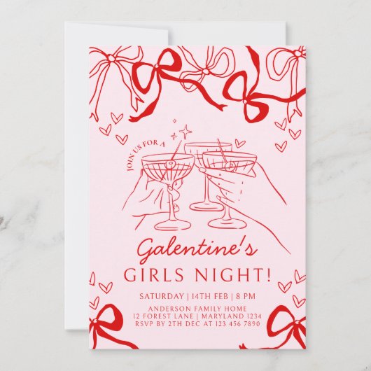 Galentine's Day Hand getrokken Party Uitnodiging (Voorkant)