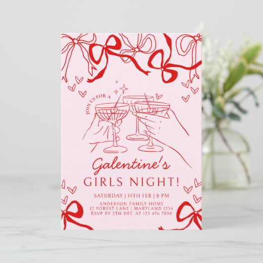 Galentine's Day Hand getrokken Party Uitnodiging (Staand voorkant)