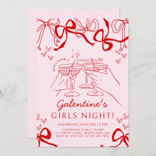 Galentine's Day Hand getrokken Party Uitnodiging (Voorkant / Achterkant)