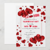 Galentine's Day Heartfloral moderne roze Uitnodigi Kaart (Voorkant / Achterkant)