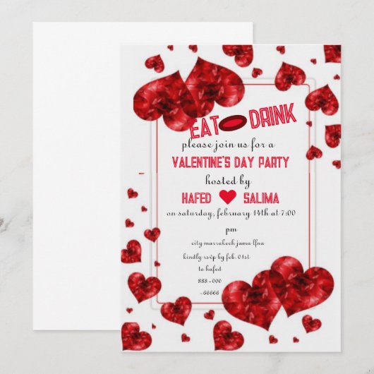 Galentine's Day Heartfloral moderne roze Uitnodigi Kaart (Voorkant / Achterkant)