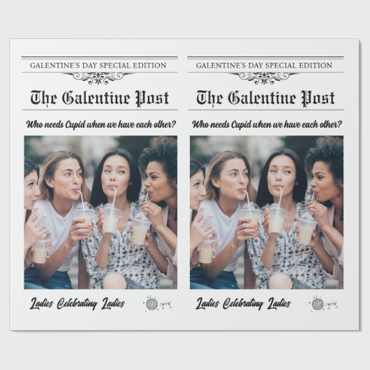 Galentines Day krant Bloem Boeket Foto Cadeaupapier (Vlak)