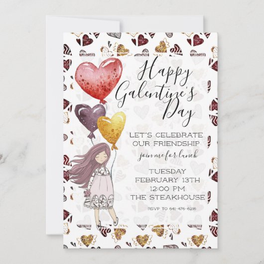 Galentine's Day Lunch Invitation Kaart (Voorkant)