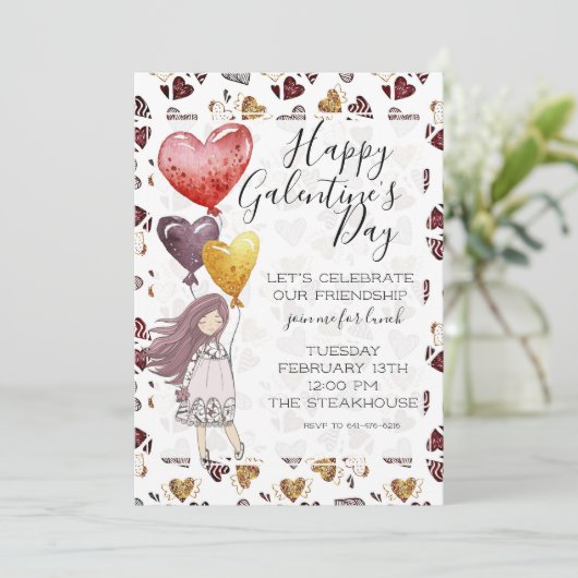 Galentine's Day Lunch Invitation Kaart (Staand voorkant)