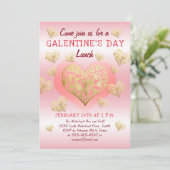 Galentine's Day Lunch Pink Gold Hearts Kaart (Staand voorkant)