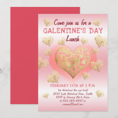 Galentine's Day Lunch Pink Gold Hearts Kaart (Voorkant / Achterkant)