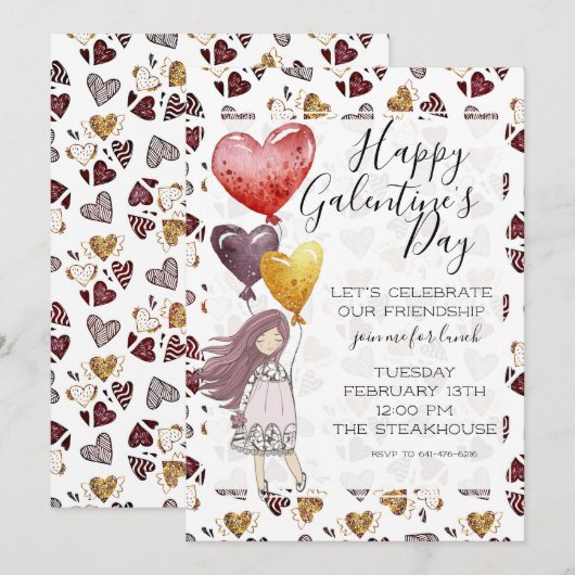 Galentine's Day lunchuitnodiging Kaart (Voorkant / Achterkant)