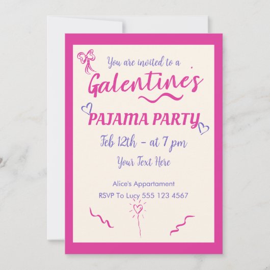 Galentine's Day Meiden Pyjama Feest Uitnodiging (Voorkant)