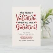 Galentine's Day Meidenavond Uitnodiging Rode Harte (Staand voorkant)