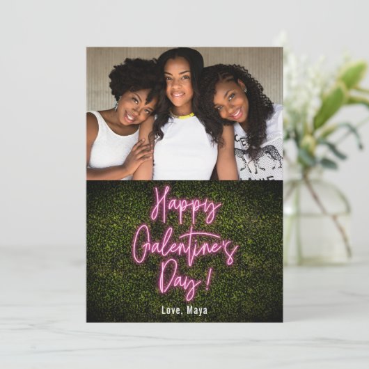 Galentine's Day Neon Roze Valentijnsdag Foto Kaart (Staand voorkant)