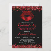 Galentine's Day Night Out Red Glitter Lips Kaart (Voorkant)