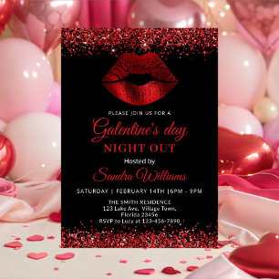 Galentine's Day Night Out Rode Glitterlippen Kaart