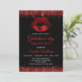 Galentine's Day Night Out Rode Glitterlippen Kaart (Staand voorkant)