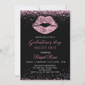Galentine's Day Night Out Roze Glitter Lippen Kaart (Voorkant)