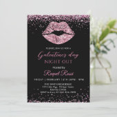 Galentine's Day Night Out Roze Glitter Lippen Kaart (Staand voorkant)