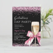 Galentine's Day Party Champagne Pink Coquette Kaart (Staand voorkant)