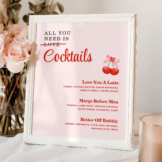 Galentine's Day Party Cocktail Drinken Menu Sign Poster