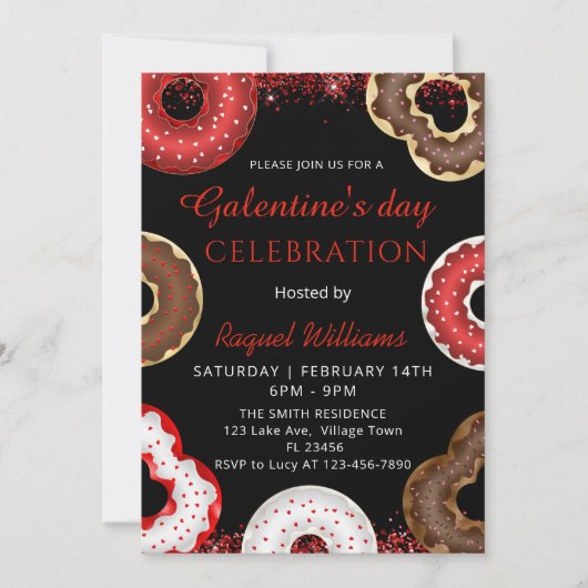 Galentine's Day Party Donuts Invitation Kaart (Voorkant)