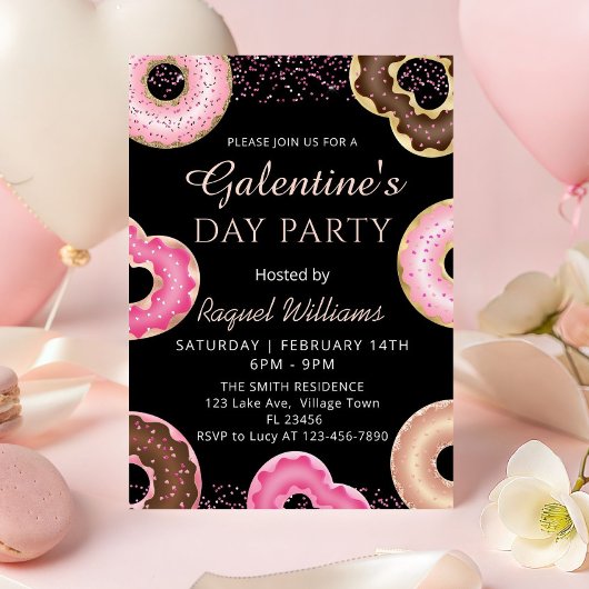 Galentine's Day Party Donuts Invitation Kaart