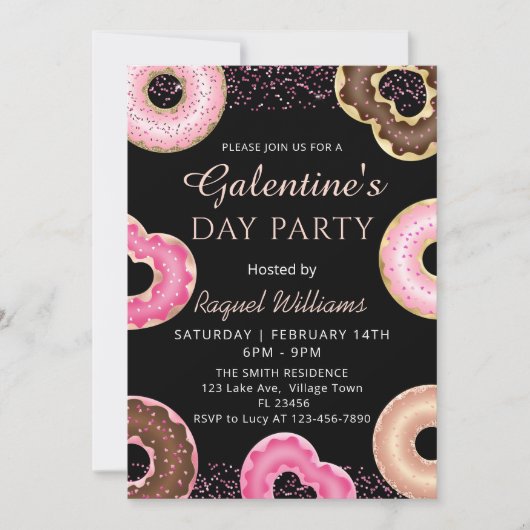 Galentine's Day Party Donuts Invitation Kaart (Voorkant)