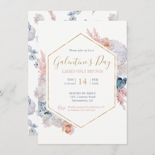 Galentine's Day party floral Kaart (Voorkant / Achterkant)