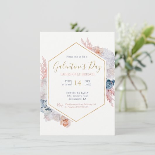 Galentine's Day party floral Kaart (Staand voorkant)