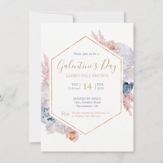 Galentine's Day party floral Kaart (Voorkant)